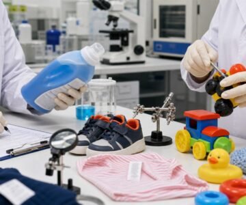 Laboratuvarda oyuncak, çocuk ayakkabısı ve deterjan denetimi