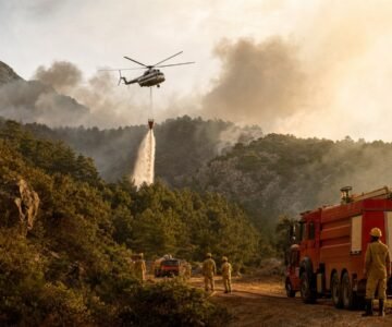 Orman yangınına helikopter ve kara ekipleriyle müdahale