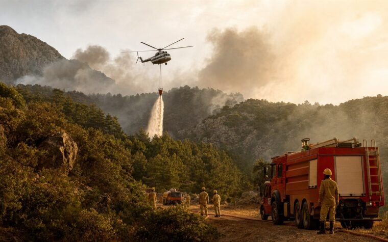 Orman yangınına helikopter ve kara ekipleriyle müdahale