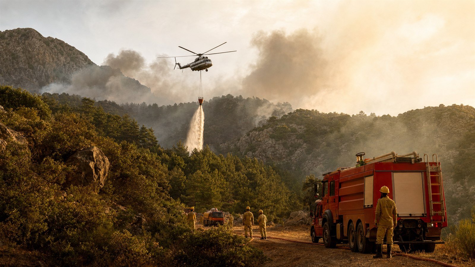 Orman yangınına helikopter ve kara ekipleriyle müdahale